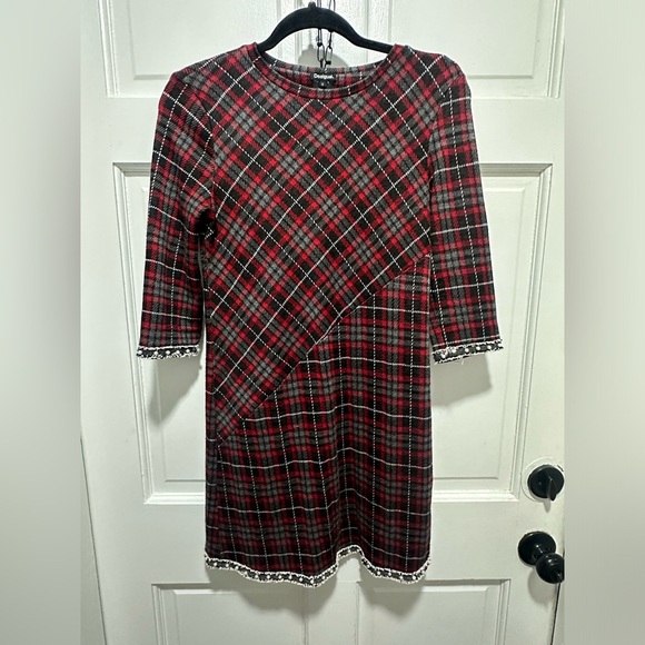 Desigual Women Crew Neck Short Sleeve Embellished A-Line Plaid Loverpool Dress S - Picture 2 of 7
